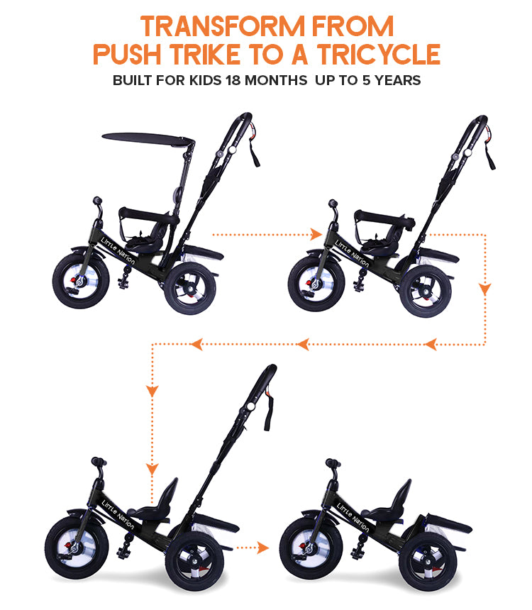 3 in 1 Kids Push Trike with Parent Handle – Black | Little Nation ...