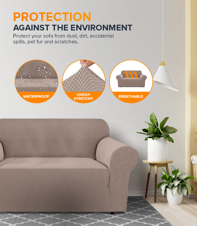 2-seater Knitted Sofa Cover - Sand colour