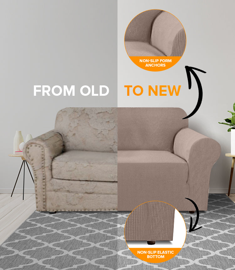 2-seater Knitted Sofa Cover - Sand colour