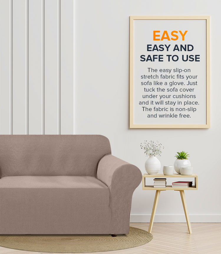 2-seater Knitted Sofa Cover - Sand colour