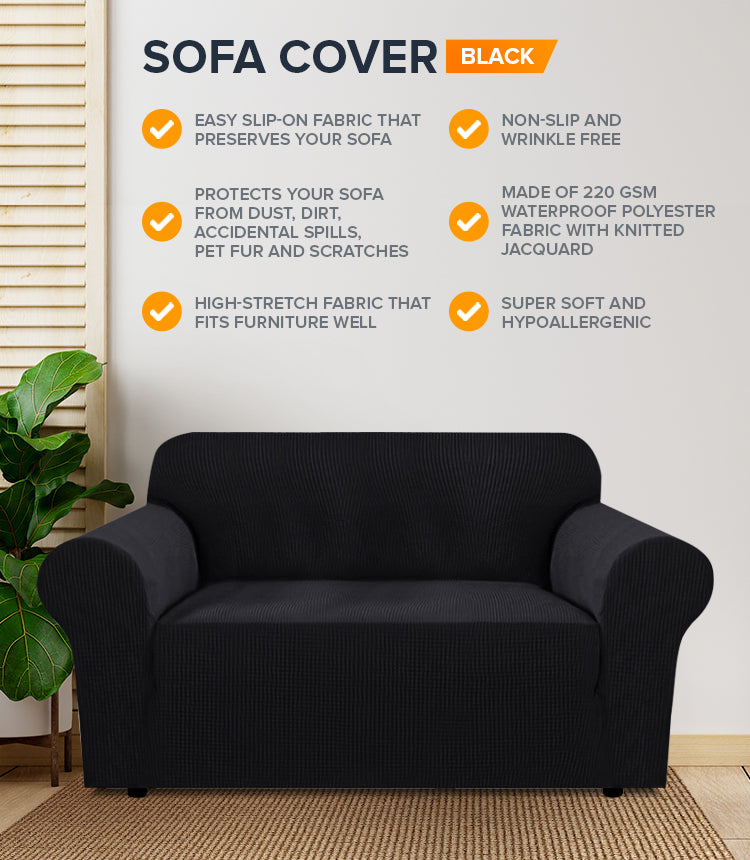 2-seater Knitted Sofa Cover - Black