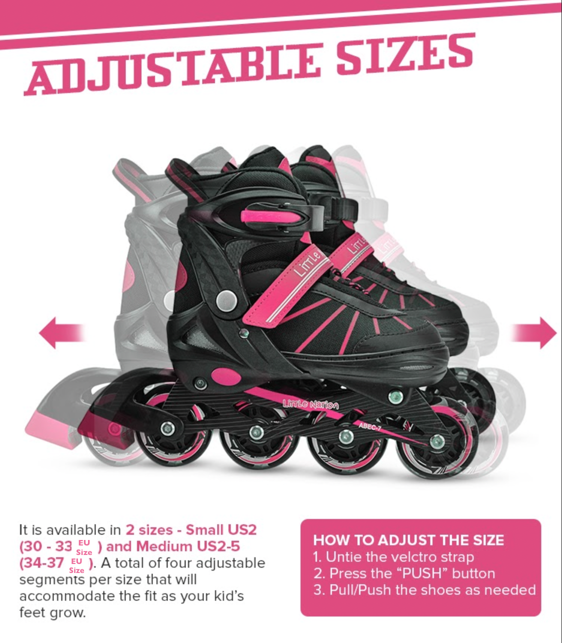 Roller Blades In-Line Skate Pink Medium (9 13 yo)