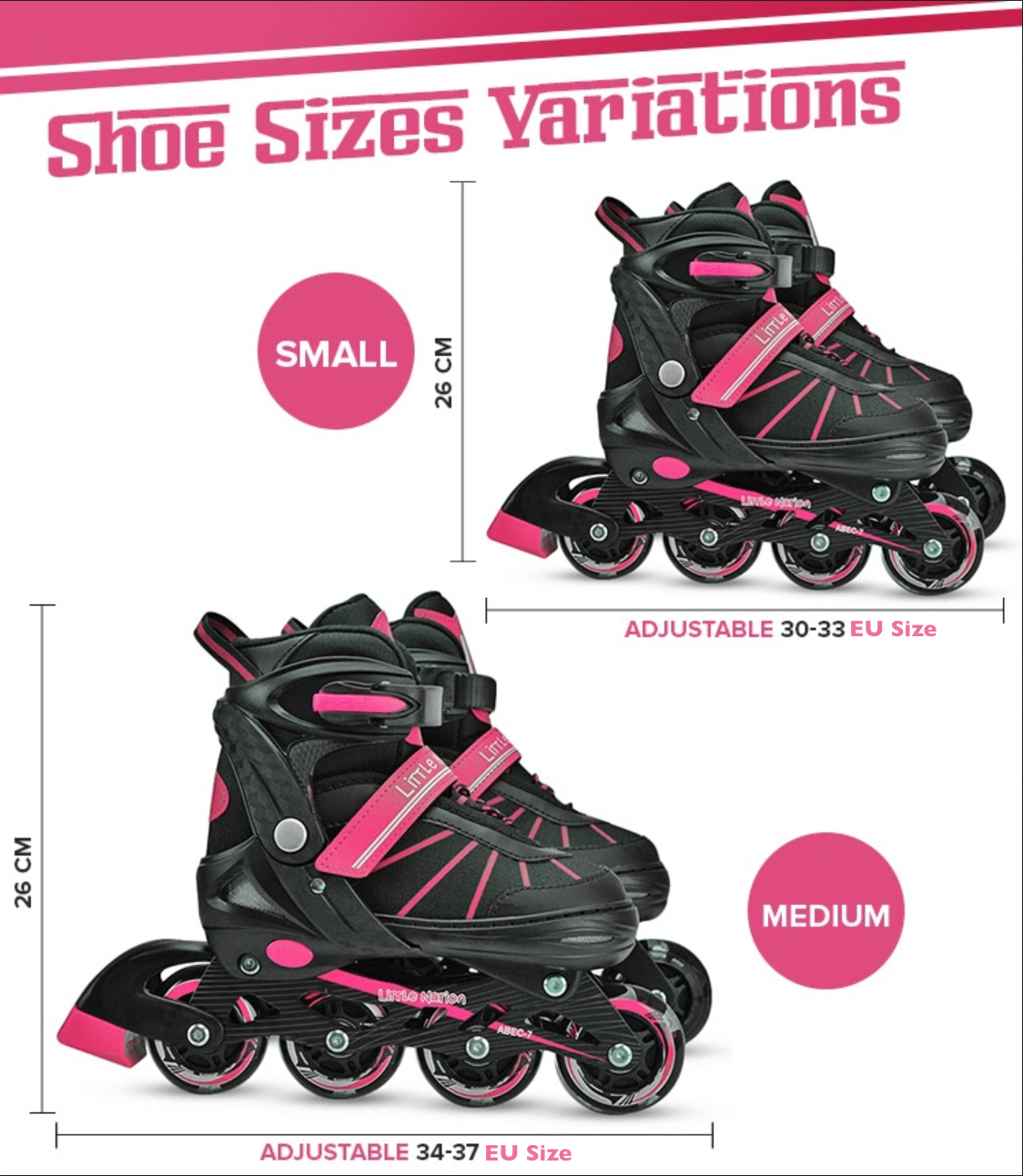 Roller Blades In-Line Skate Pink Medium (9 13 yo)