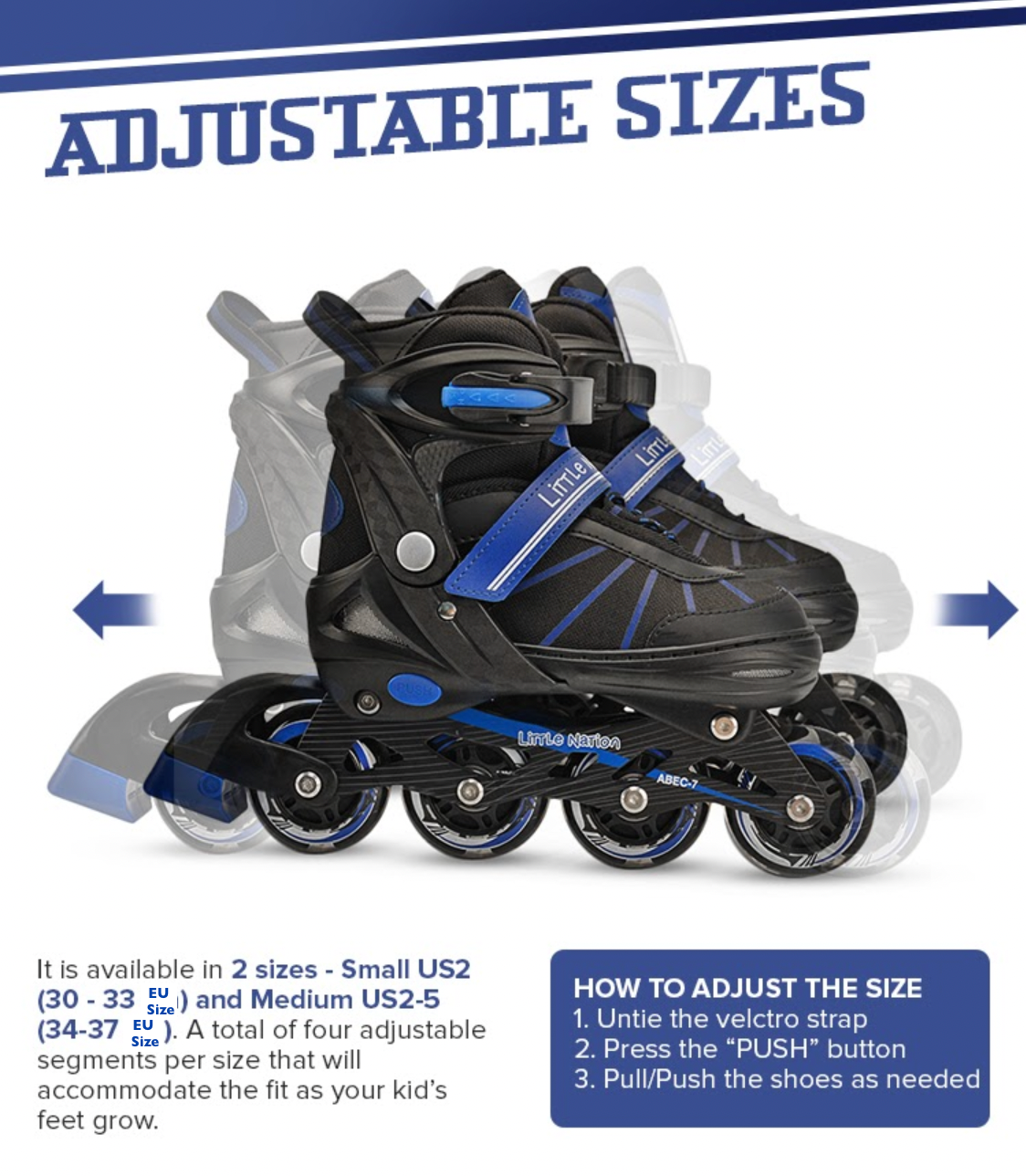 Roller Blades In-Line Skate Blue Medium (9 13 yo)
