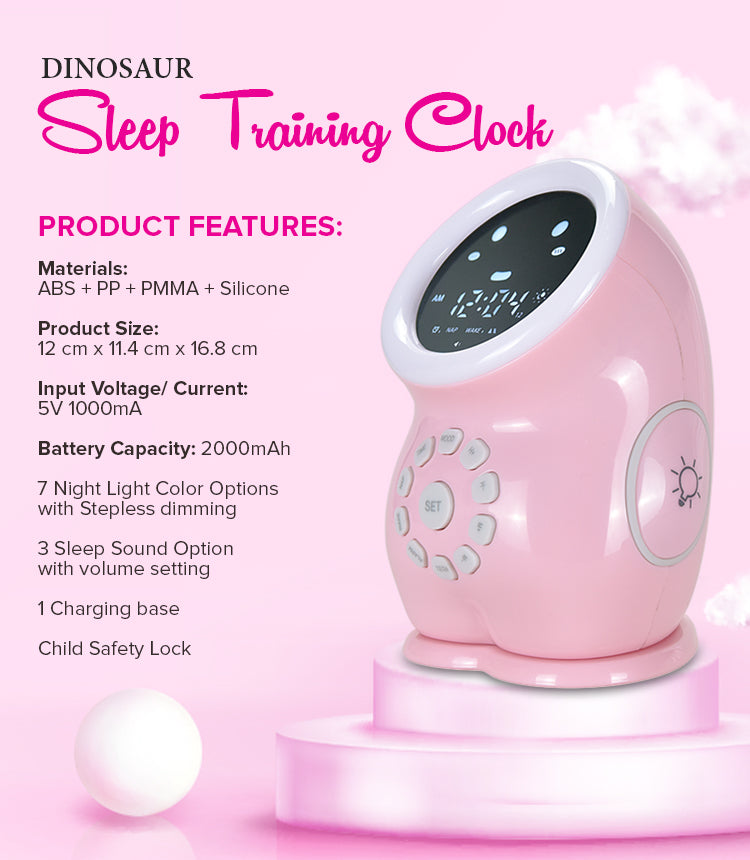 Dino Sleep Training Clock Pink