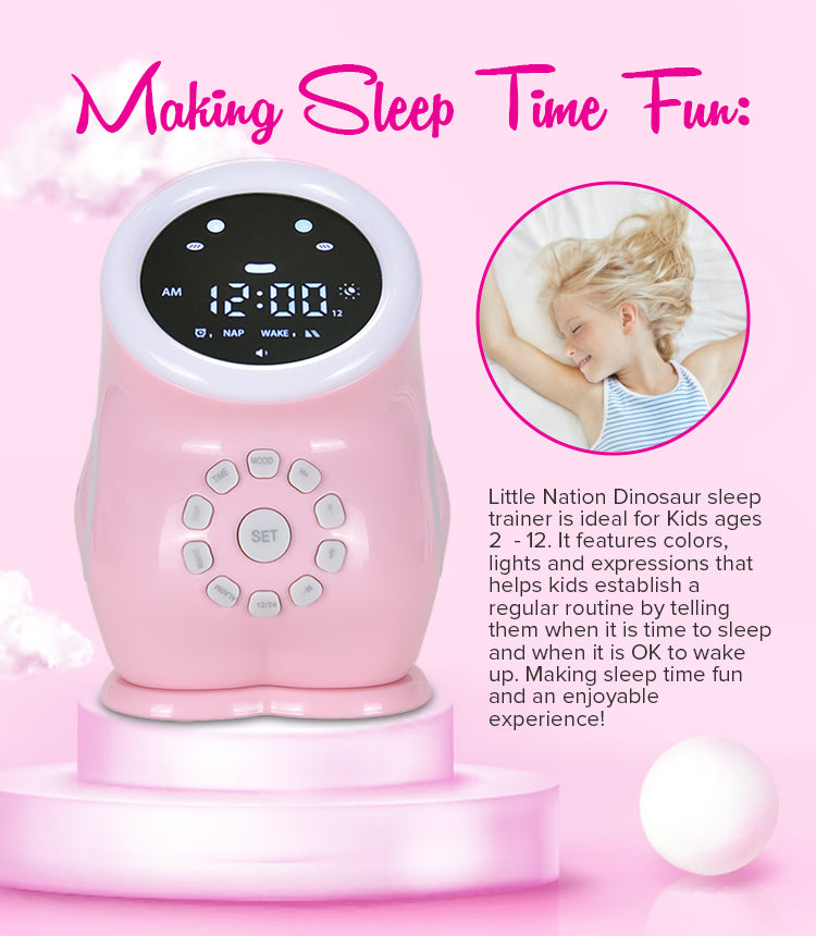 Dino Sleep Training Clock Pink