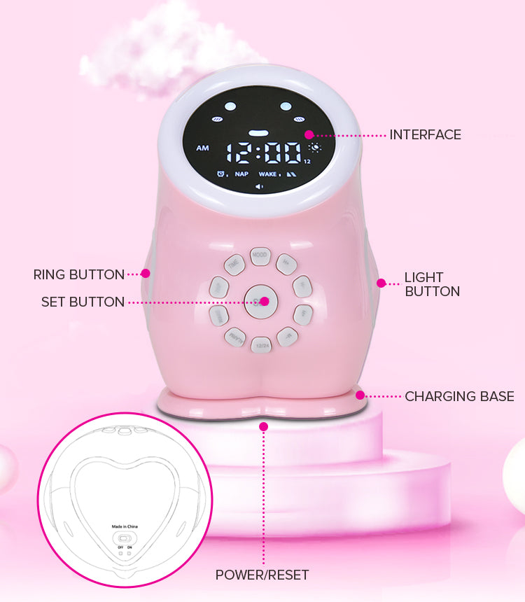 Dino Sleep Training Clock Pink