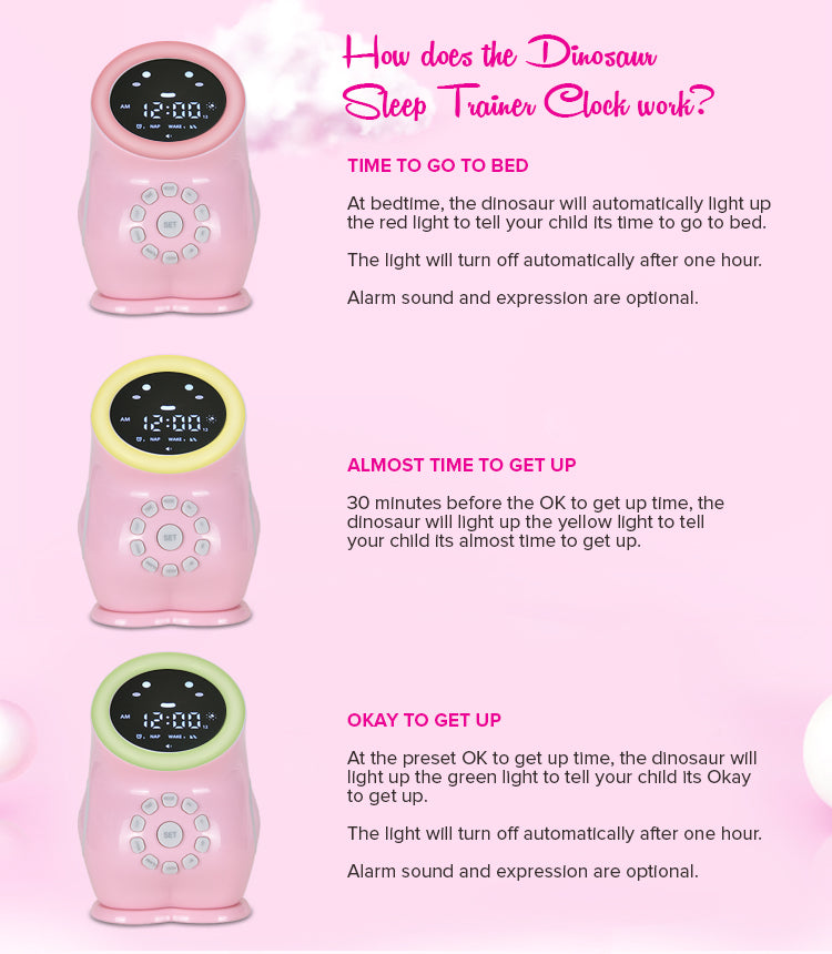 Dino Sleep Training Clock Pink