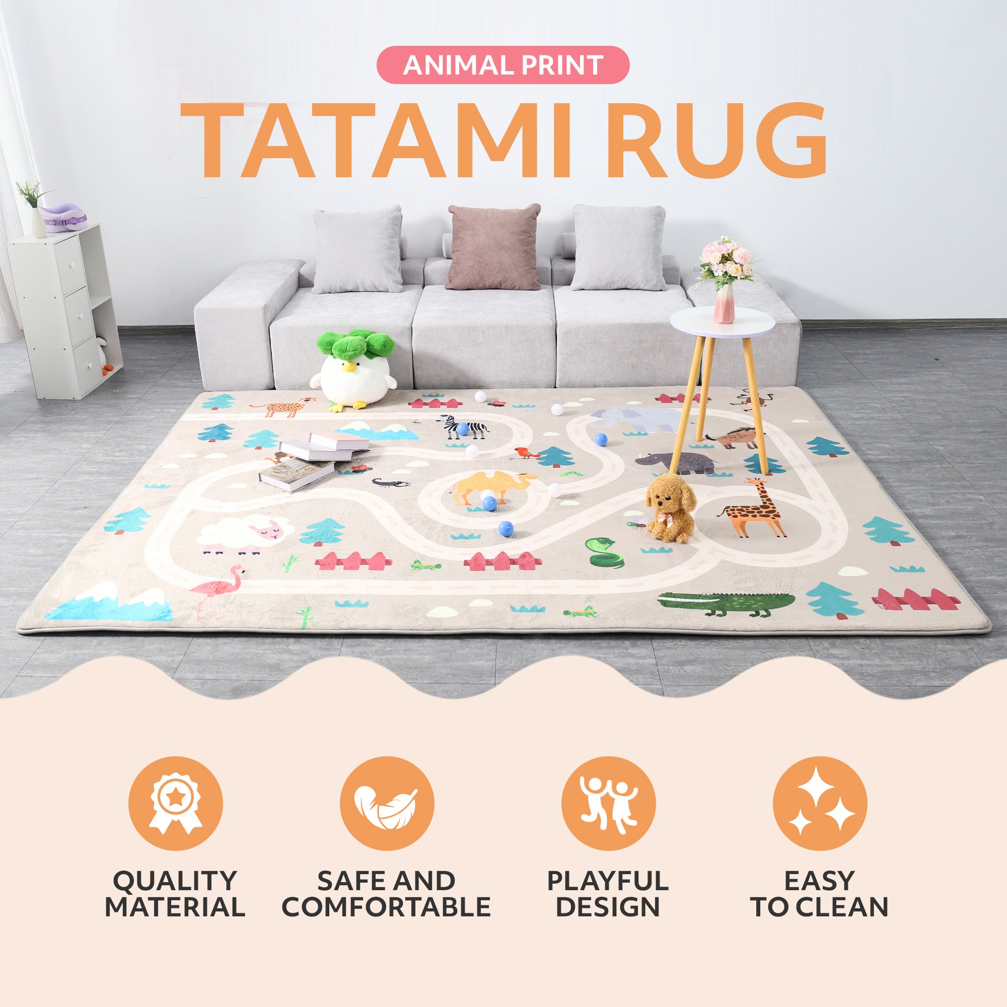 Tatami Rug Soft Touch Mat - Printed Animals