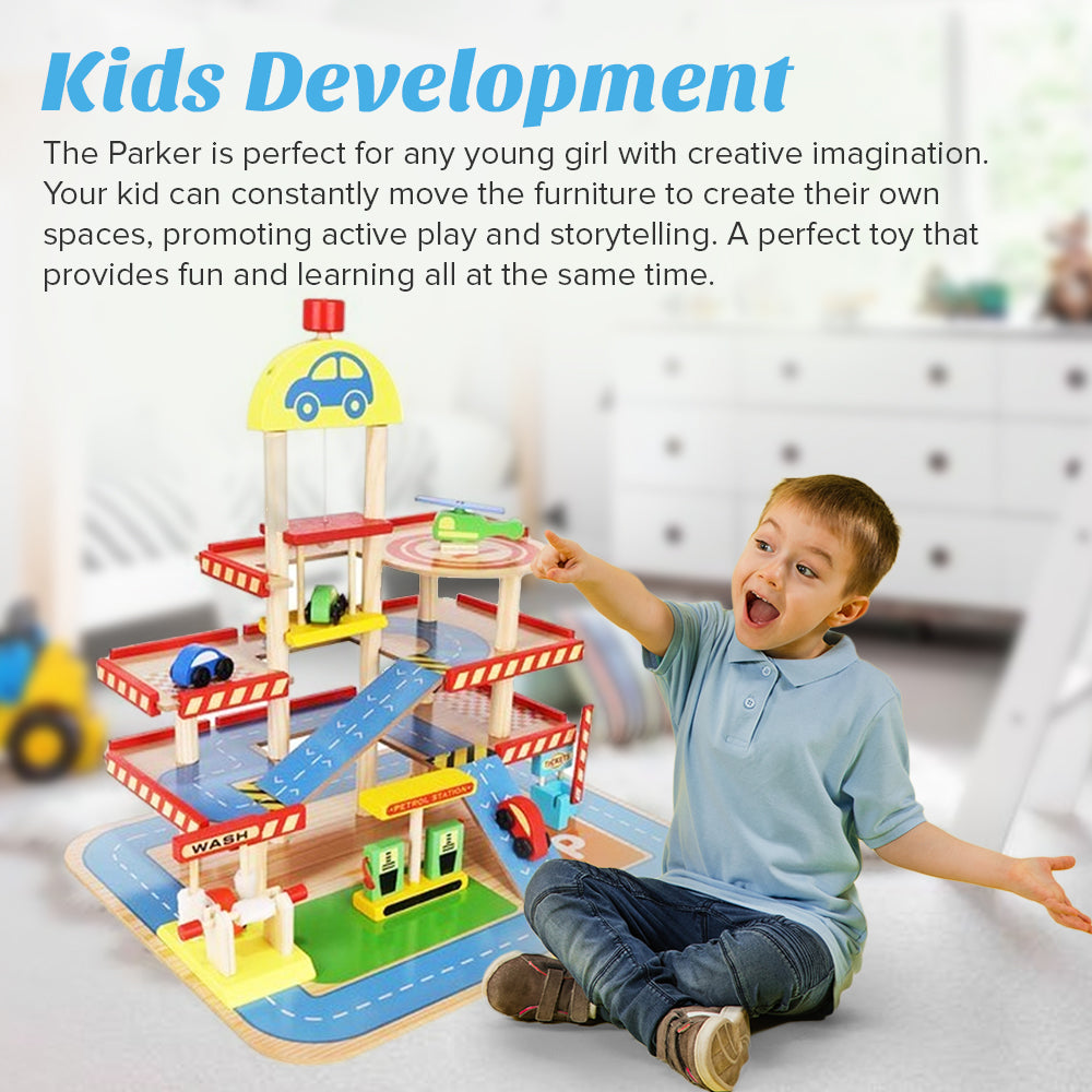 Wooden Play Car Park Toy Set