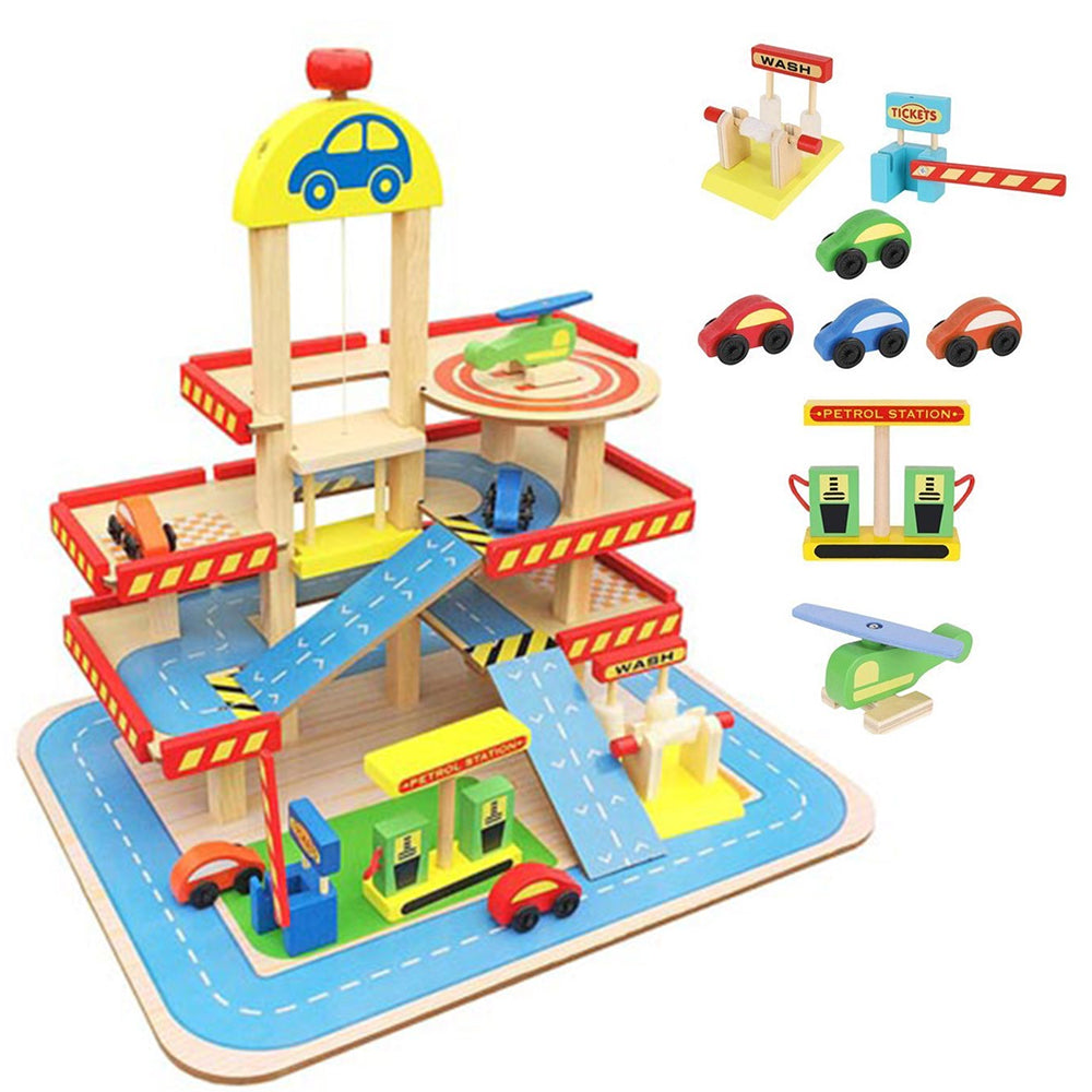 Wooden Play Car Park Toy Set