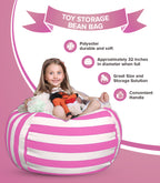 Stuffed Animal Toy Storage Bag - 32 in - Pink and White Stripes