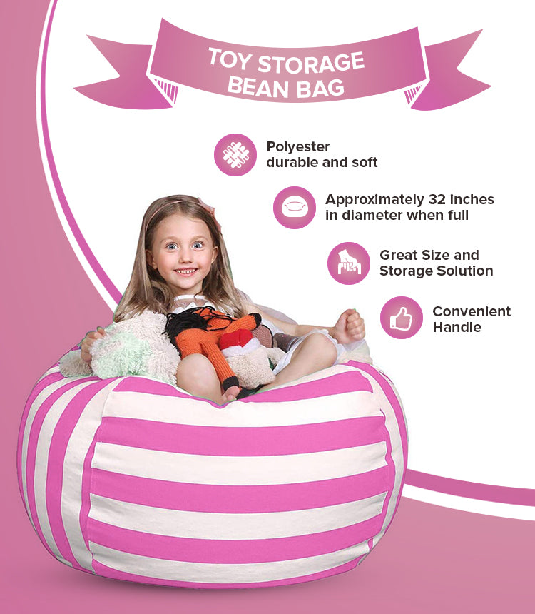 Stuffed Animal Toy Storage Bag - 32 in - Pink and White Stripes