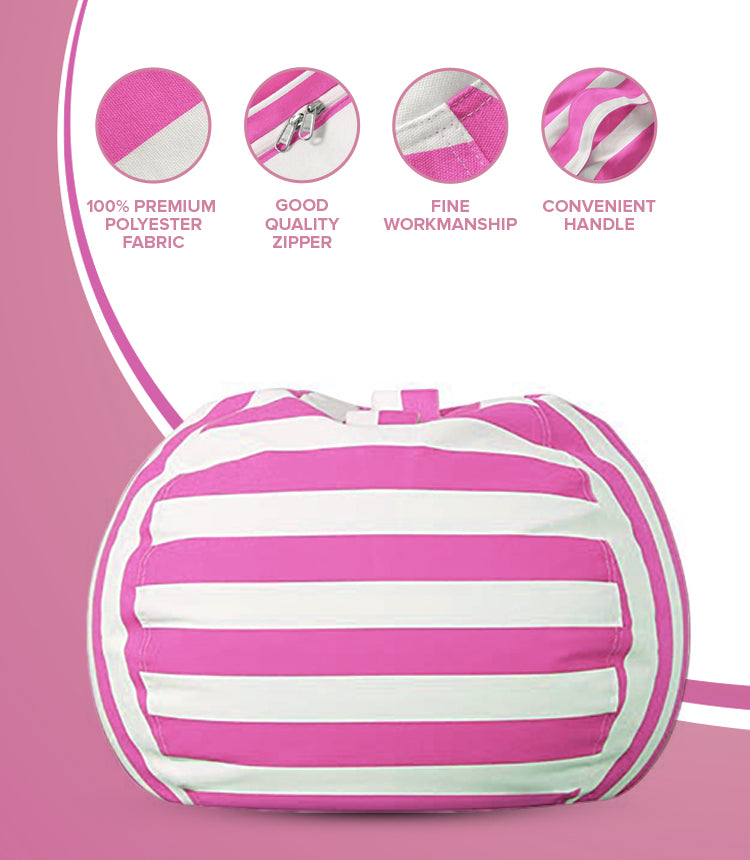 Stuffed Animal Toy Storage Bag - 32 in - Pink and White Stripes