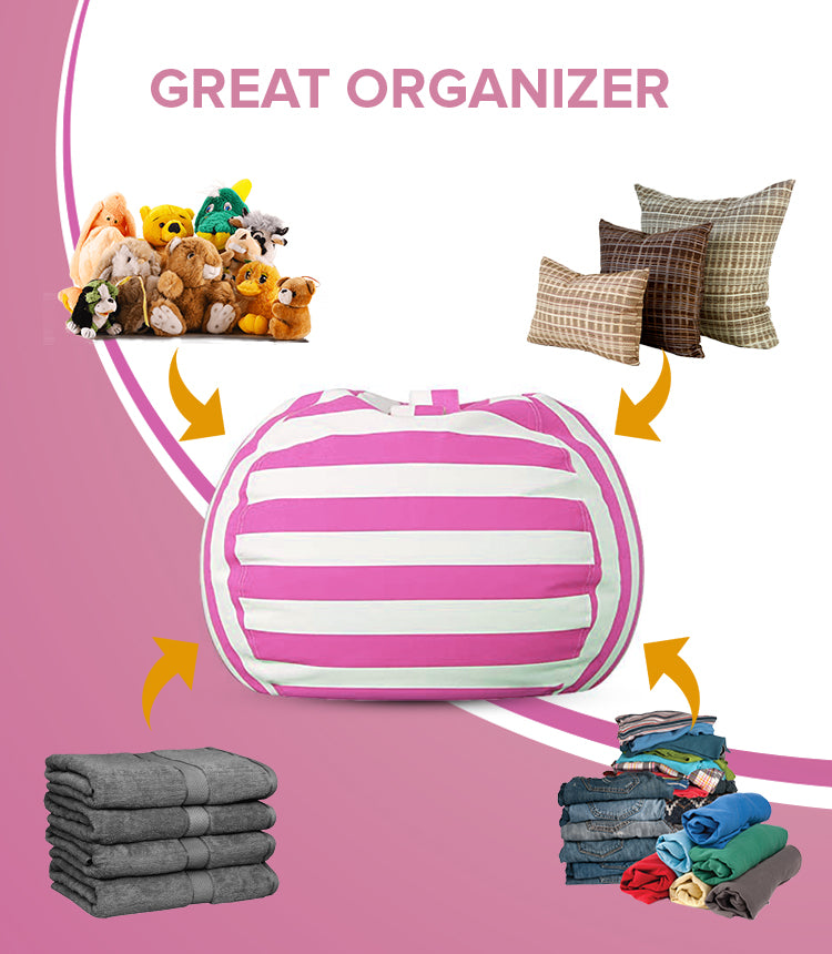 Stuffed Animal Toy Storage Bag - 32 in - Pink and White Stripes