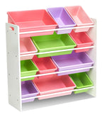 Toy Storage Organiser with Bins (Pink, Green and Purple)