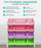 Toy Storage Organiser with Bins (Pink, Green and Purple)