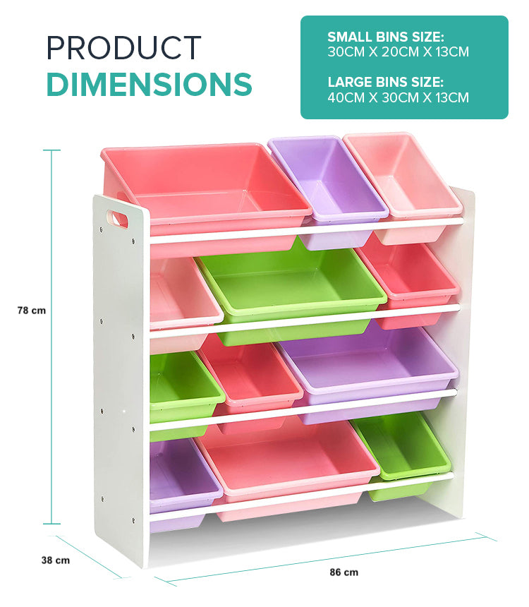 Toy Storage Organiser with Bins (Pink, Green and Purple)