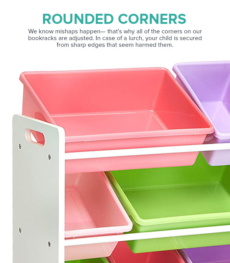 Toy Storage Organiser with Bins (Pink, Green and Purple)