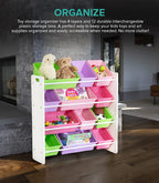 Toy Storage Organiser with Bins (Pink, Green and Purple)
