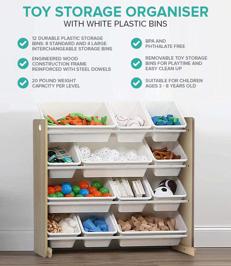 Toy Storage Maple with White Bins