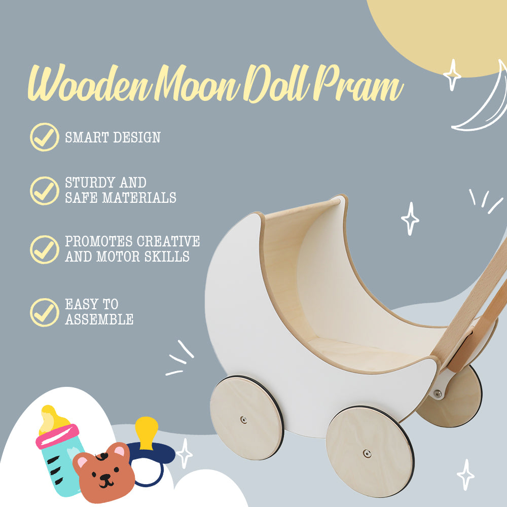 Wooden Moon Doll Pram