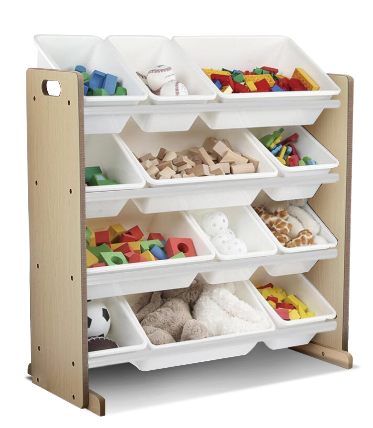 Toy Storage Maple With White Bins, Toy Storage Bins With Wheels